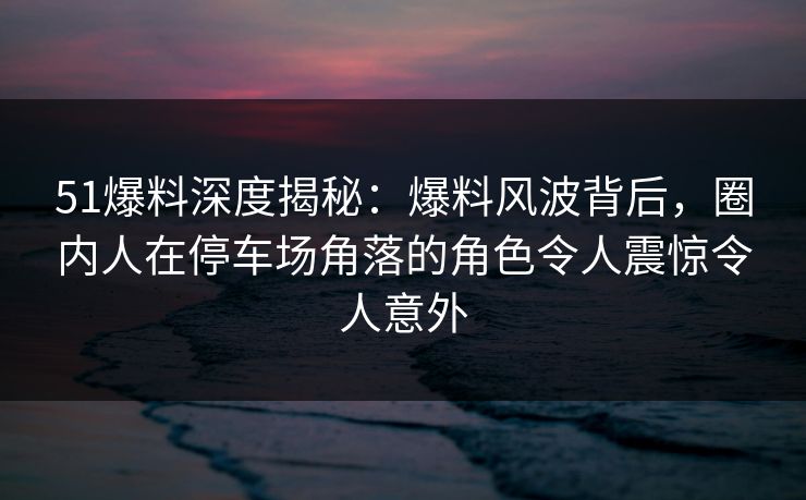 51爆料深度揭秘：爆料风波背后，圈内人在停车场角落的角色令人震惊令人意外  第1张